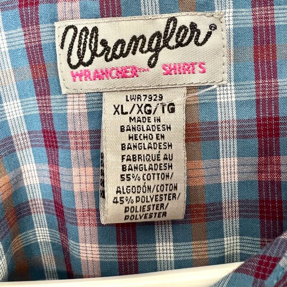 Men's Wrangler Pearl Snap Button Plaid "Wrancher" Western Shirt Sz XL - Picture 6 of 10